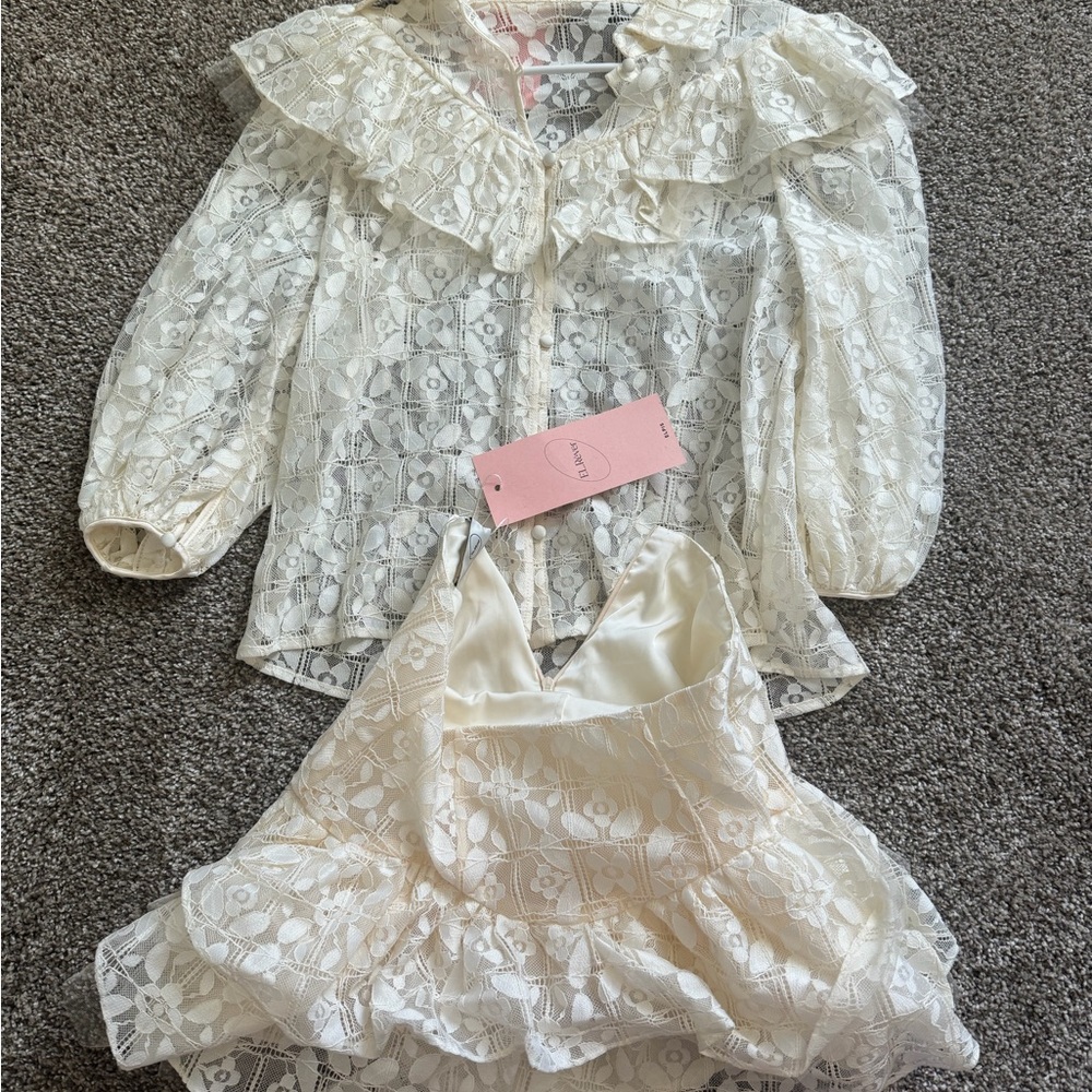 Ivory Lace Ruffle Mini Dress - Picture 2 of 2